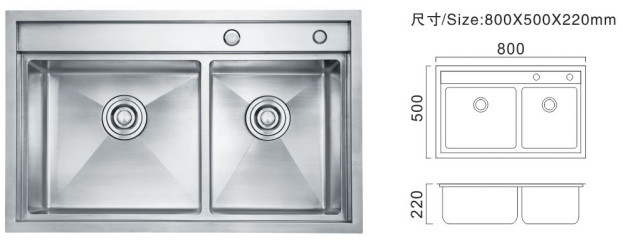 Silberfarbene Edelstahl-Werkwaschbecken Doppelschalen Luxus-Küchenwaschbecken