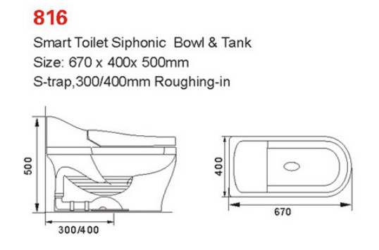 670 X 400 X 500mm Smart Wall Hang Toilette Intelligente Siphonische Wandmontierte Smart Toilette